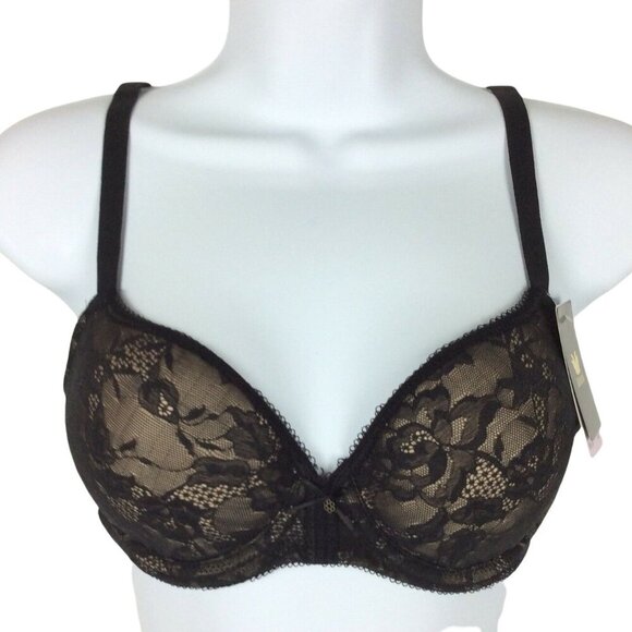 Wacoal Womens Lace Finesse T-Shirt Bra 30D Underwire Lightly Padded Black - Picture 1 of 7